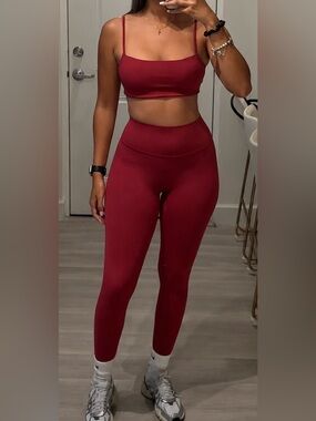 High-Waist Wine Red Leggings for Women